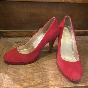 FRANCO SARTO DEEP RED SUEDE 4” PLATFORM PUMPS